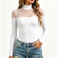 thumbnail image 4 of TEAJOPSUU Womens Bodysuit Turtle Neck Sheer Mesh Shoulder Long Sleeve Slim Fit Tops Spicy Elegant Bodycon Jumpsuit for Party White, 4 of 5