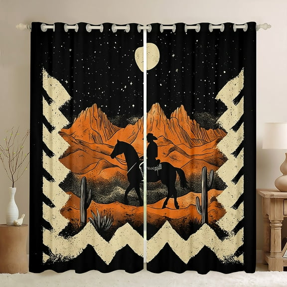 Feelyou Western Cowgirl Cowboy Black Out Curtains, Mystic Tribal Moon Galaxy Curtains Pack of 2 (42x63 Each), Vintage Geometric Bedroom Curtains, Blackout Curtains Home Decor