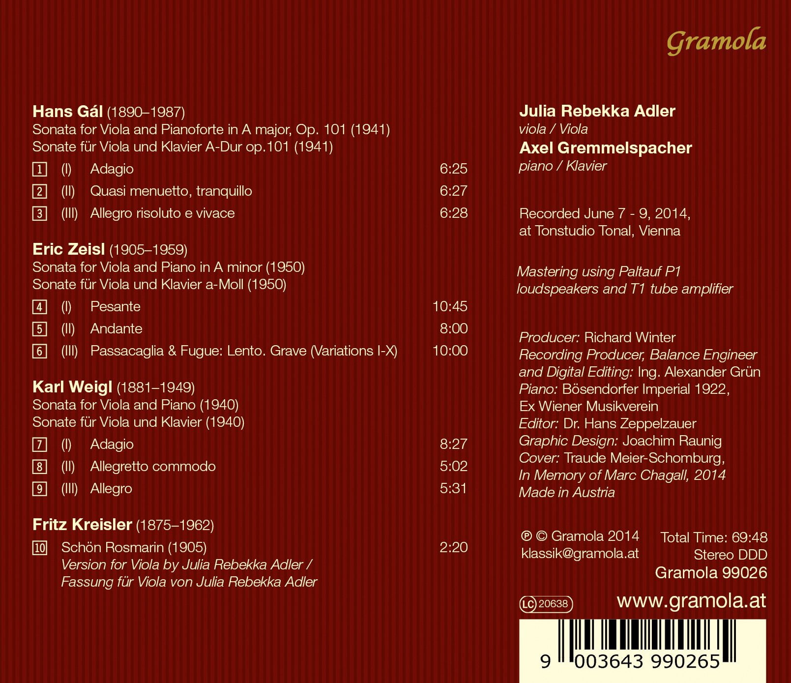 Gal / Zeisl / Weigl / Adler / Gremmelspacher - Viola in Exile - Music & Performance - CD