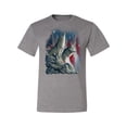thumbnail image 2 of Howling Wolves into the Night Sky with Stars and Stripes | Mens Animal Lover Graphic T-Shirt, Heather Grey, X-Large, 2 of 3