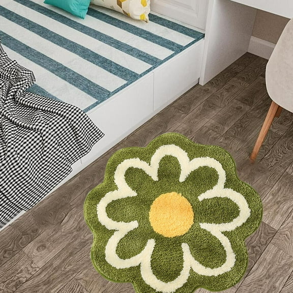 JilgTeok Flower Shaped Rug, Cute Daisy Rug, Flower Bath Rugs, Round Carpet, Non Slip Water Absorbent Bathroom Mat, Soft Machine Wash Rug Mat for Bedroom Kitchen Bathroom Toilet Floors(23.62*23.62in)