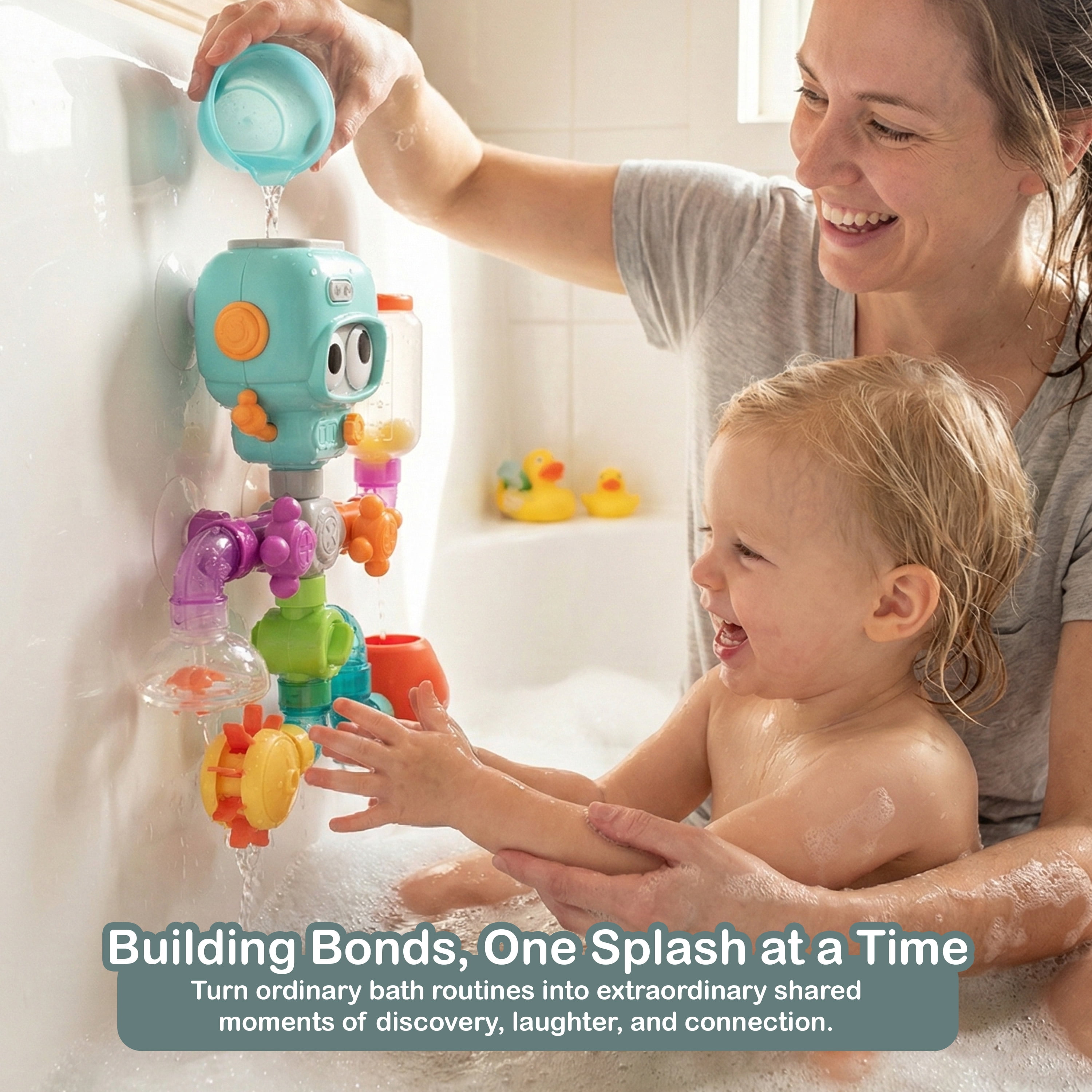 Sperric Build & Splash Bath Pipe Toys – Fun DIY Water Construction Set with Valves & Tubing, STEM Learning Sensory Wall Bath Toys for Toddlers & Kids
