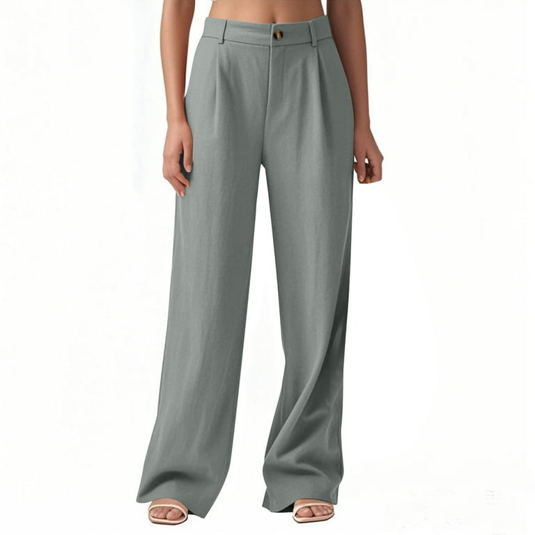laiqvcdr Women's Linen Blend Wide Leg Dress Pants office to Dinner Trousers  Elastic Waist Hidden Zipper Pockets Business Professional Breathable ...