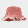 thumbnail image 2 of HJYCHN Distressed Denim Bucket Hat Unisex Washed Fisherman Sun Outdoor Travel Street Style Fashion Headwear Watermelon Red M, 2 of 3