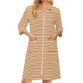 thumbnail image 3 of Women's Robes Zipper Lightweight 3/4 Length Sleeve Summer Bathrobes for Women Zip Up Front Knee Length Western Ethnic Style Loose Fit Bathrobe Nightgown with Pockets Brown XXXL, 3 of 8
