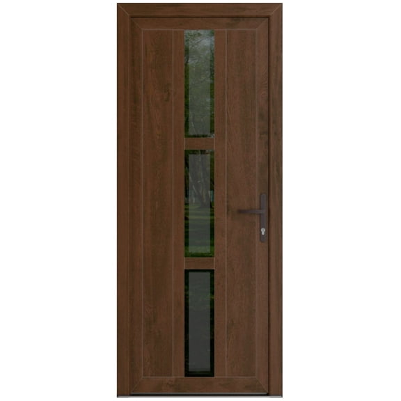 Front Exterior Prehung Metal-Plastic Door Frosted Glass | Manux 8112 Walnut | Office Commercial and Residential Doors Entrance Patio Garage W36x80 Left-hand