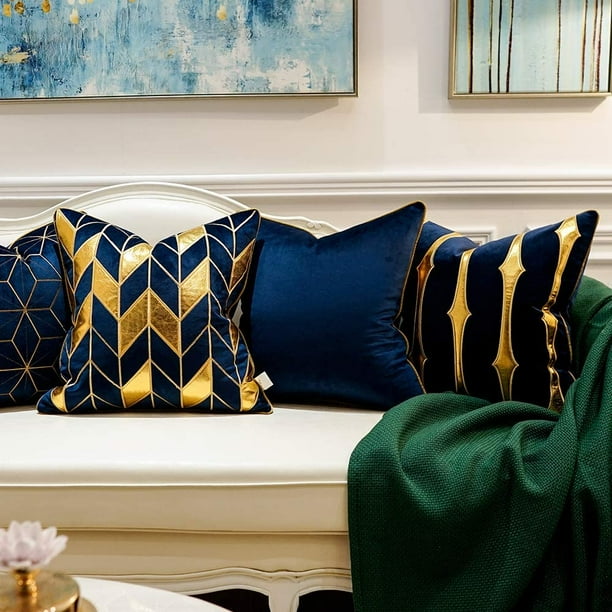 HTOOQ 18 x 18 Inches Navy Blue Gold Striped Cushion Case Luxury European Throw Pillow Cover Decorative Pillow for Couch Living Room Bedroom Car Walmart