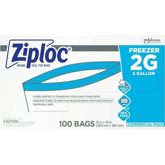 Ziploc® Grip n' Seal Freezer Bags - 2 gal Capacity - 13" Width x 15" Length - Blue - Plastic - 1Carton - Food, Meat, Poultry, Fish