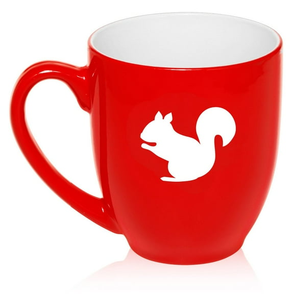 16 oz Large Bistro Mug Ceramic Coffee Tea Glass Cup Squirrel (Red)