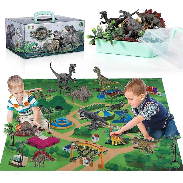 Dinosaur Toy With Playmat And Trees, Educational Dinosaur Adventure Set Including T-rex,triceratops, Gift For Boys And Girls