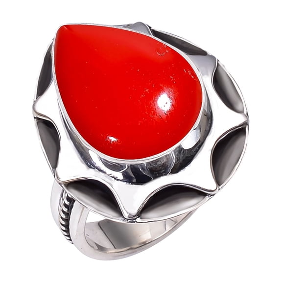 Red Coral 925 Solid Sterling Silver Ring, 18X13 mm Pear Gemstone Ring, Red Ring, Christmas Gift, Unique Jewelry Ring, Adjustable Ring V12339R2087806