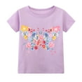 thumbnail image 5 of HILEELANG Big Kids Girls' Short Sleeve Tee Cotton Casual Crewneck Easter Butterfly Flowers Graphic Tops T-Shirts Purple Green 3 Packs Sets 10Years, 5 of 5
