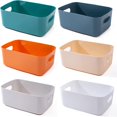 thumbnail image 4 of 4 Pack Small Plastic Portable Storage Container Bin with Handles  Utility Organizer Basket Box for Bathroom  Closet  Cabinet  Office  Home  Gray, 4 of 7