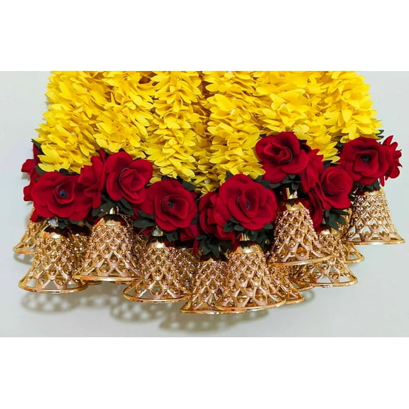 Swadeshi Desire's  Artificial Flower Garland Toran Red Rose Bell Wall Hanging for Door Entrance Home Decoration Pooja Gift 18 Inch 6 Pieces