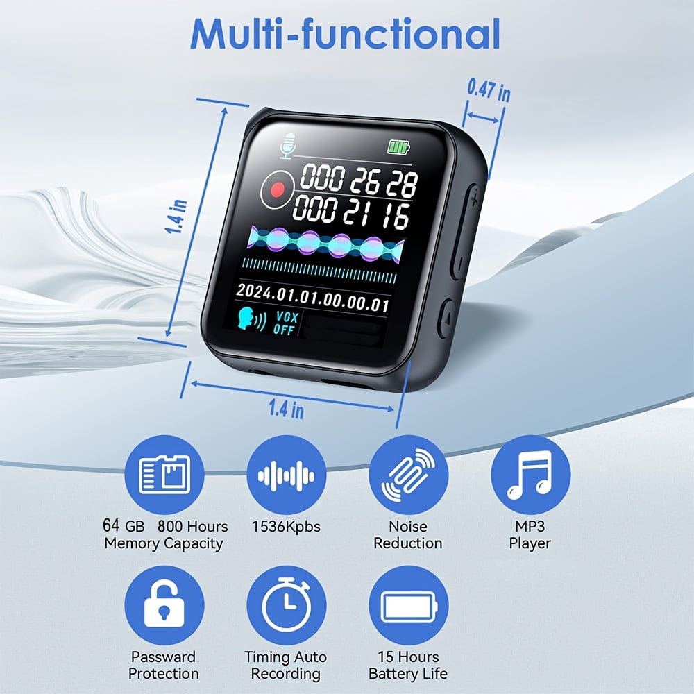 128GB Mini Recorder Device, Digital Voice Recorder With Playback, Small Voice Recorder Device With Noice Reduction, Password Audio Recorder For Interview Compatible With Phone/PC
