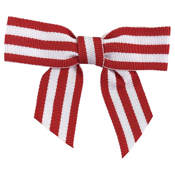Reliant Ribbon - 5160-695-05C, Grosgrain Stripes Twist Tie Bows Bows, Red/white, 7/8 Inch, 100 Pieces
