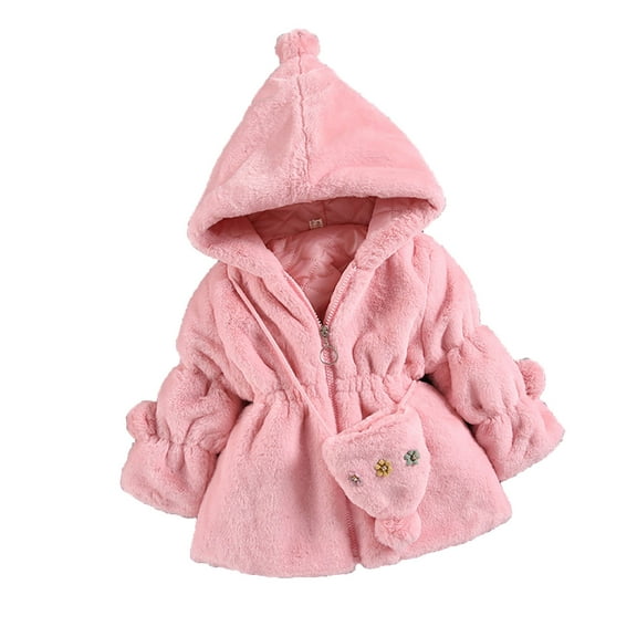 IROINNID Kids Baby Girls Winter Solid Cartoon Faux Wool Sweater Jacket Plus Velvet Thickening Coat Cloak Jacket Thick Warm Outerwear Clothes