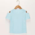 thumbnail image 4 of Gamivast Eyelet Tops for Girls 2025 Summer Trendy Cold Shoulder Eyelet Tops Sexy Hollow Out Short Sleeve T Shirts Loose Casual Vacation Tunic Tees Blue 5T Camiseta De Para Niños, 4 of 7