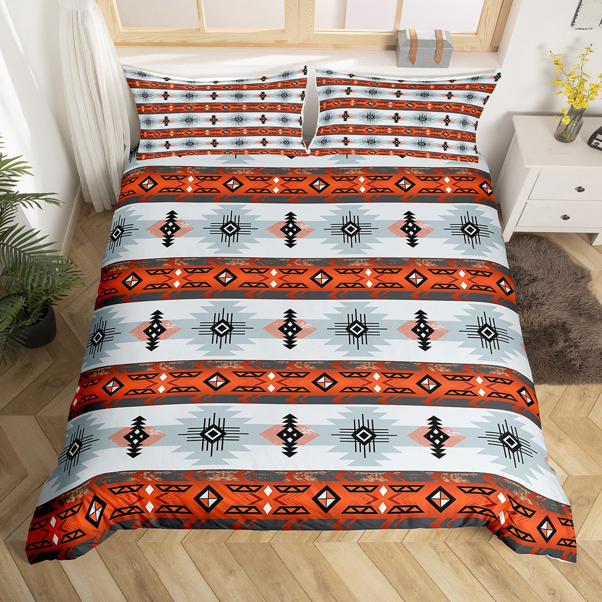 Southwestern Bedding Set Twin Bohemian Geometric Comforter Cover,Ethnic