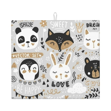 

Vsdgher Funny Animals Series Print Dish Drying Mat Kitchen Counter Mat Dish Drying Pad for Dishes Utensils Pots and Pans 16 x 18