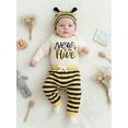 thumbnail image 3 of BemeyourBBs Newborn Baby Bee Outfit New to the Hive Letter Long Sleeve Romper Striped Pants and Antenna Hat Spring Fall Clothes, 3 of 9