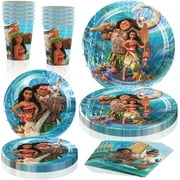 Moana Birthday Party Supplies - 80 PCS Tableware Set for Princess Party Decoration | Includes Plates, Napkins, Cups | Perfect for Birthday Celebrations