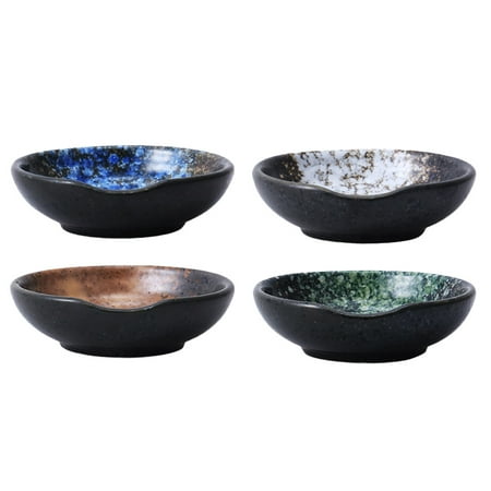 

NUOLUX 4pcs Japanese Style Ceramic Dipping Plates Sauce Vinegar Saucer Seasoning Dishes (Assorted Color)