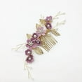 thumbnail image 1 of Nvzi Horquillas para el pelo de boda con flores para novias, peinetas con perlas de cristal, pinzas para el pelo, accesorios para el pelo de boda dorados, joyas, color morado, 1 of 5