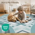 thumbnail image 4 of ODIKA 4'x6' Blue Green Geometric Medallion Art Washable Area Rug Contemporary Symmetrical Oval Central Motif for Dorm Room, Small Living Stain Resistant Low Profile, Easy Care, 4 of 7