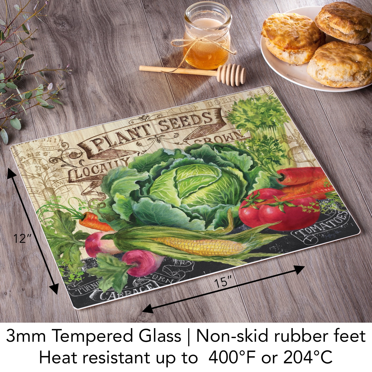 CounterArt "Our Farm" 3mm Heat Tolerant Glass Cutting Board 15" by 12"
