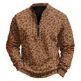 thumbnail image 2 of Men's Leopard Print Half Zip Sweatshirt, Trendy Retro Long Sleeve Stand Collar Pullover, Fall Comfy Loose Fit Casual Top Coffee 2XL, 2 of 5