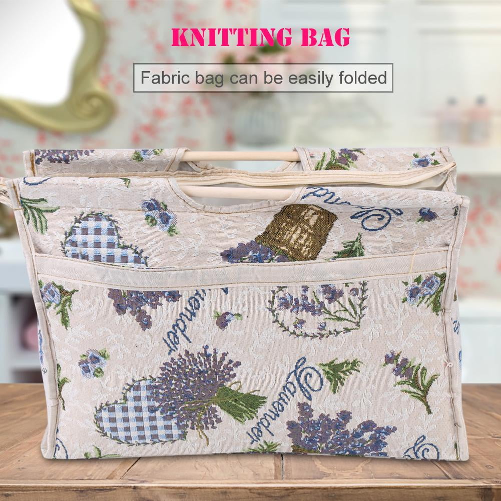 Red Flower Knitting Bag Knitting Needle Storage Exquisite Practical Wood Handle Woven Fabric Storage Bag for Knitting Needles Sewing Tools 1pc 16.5X11.8X4.3in 