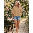 thumbnail image 6 of Women's Casual Loose Fit 3/4 Bell Sleeve Crew Neck Cotton Blend T-Shirt Tops,Khaki,M, 6 of 7