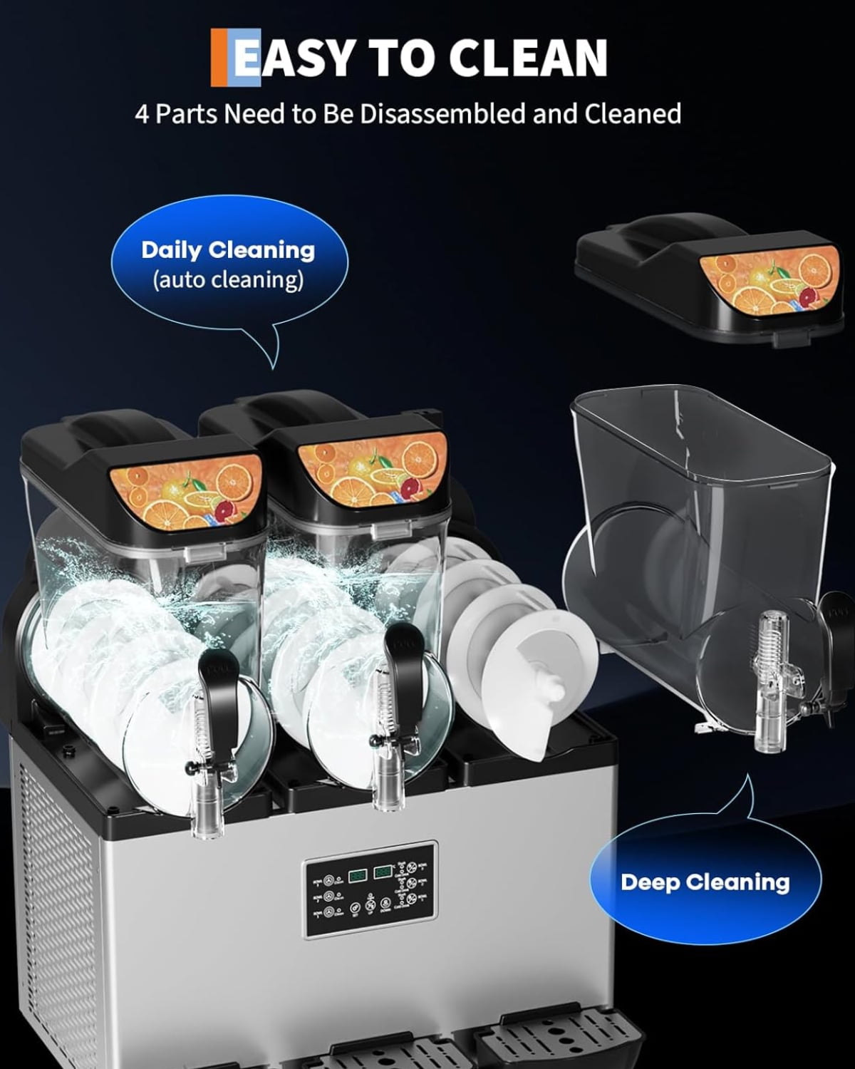 Garvee Commercial Slushy Machine with Self-Cleaning, 11.8Gal Frozen Drink Machine for Home, Restaurants, 1200W, Black & Silver