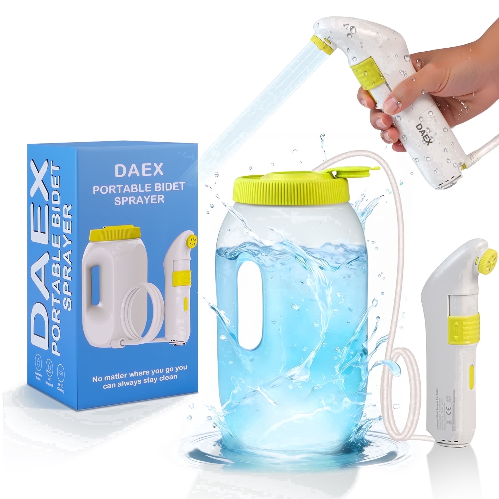 DAEX Electric Portable Bidet for Travel, Rechargeable Handheld Travel Bidet with 2.5L Water Bottle, Personal Hygiene Washer for Camping, RV and Home Use