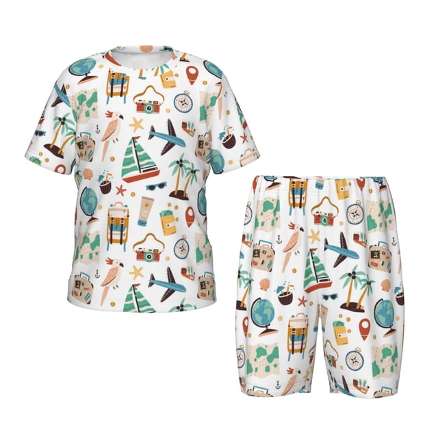 Fotbe Travel1 Pijama Estampada de 2 Piezas para Niños – Ropa de Dormir de Manga Corta Cómoda para Niños y Niñas, Camiseta y Shorts de Algodón-Medium