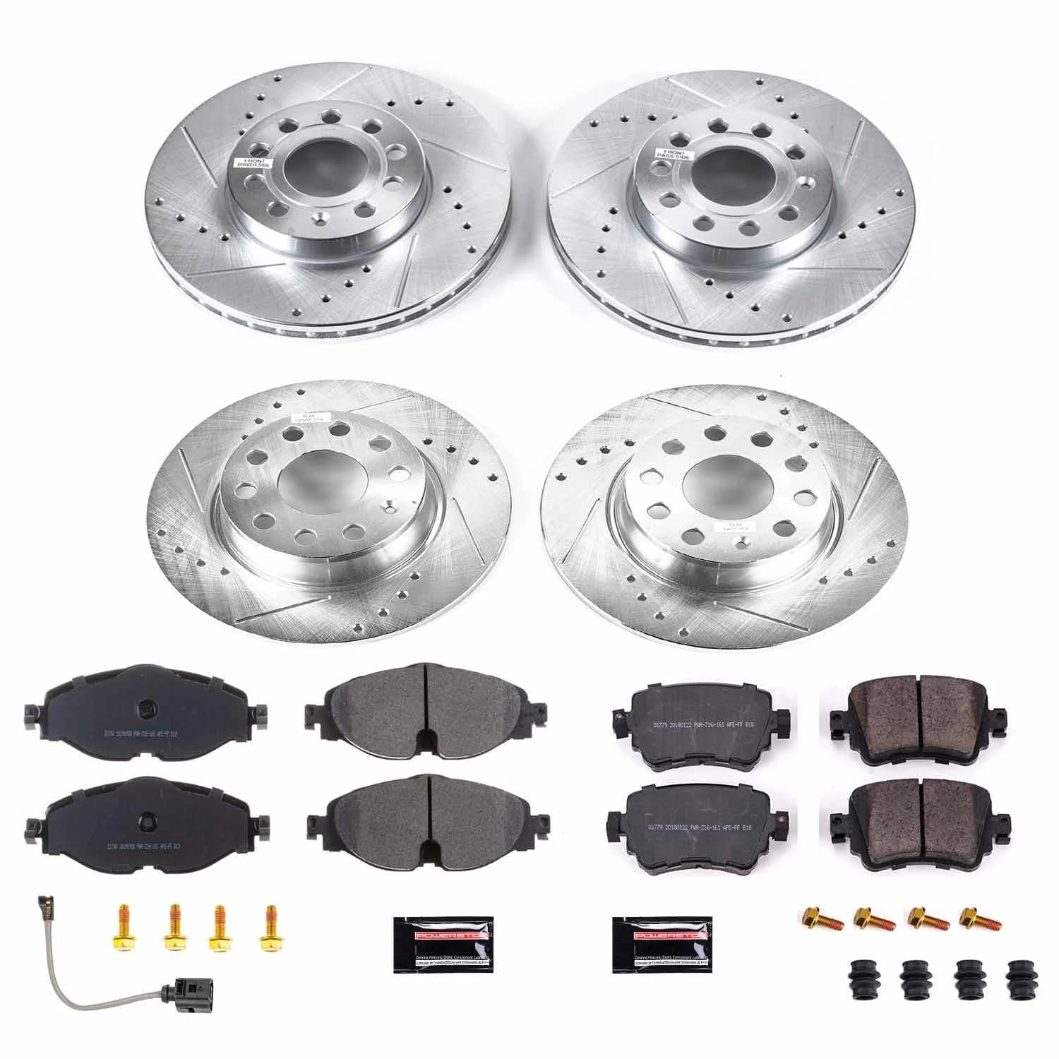 PowerStop Front and Rear Z23 Evolution Sport Carbon-Fiber Ceramic Brake Pad and Drilled & Slotted Rotor Kit Fits: VOLKSWAGEN Select Models K8363