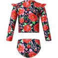thumbnail image 4 of Kids Girls Swimsuit 2 Pieces Tankini Bathing Suits Floral Print Long Sleeves Rashguard with Briefs, 4 of 7