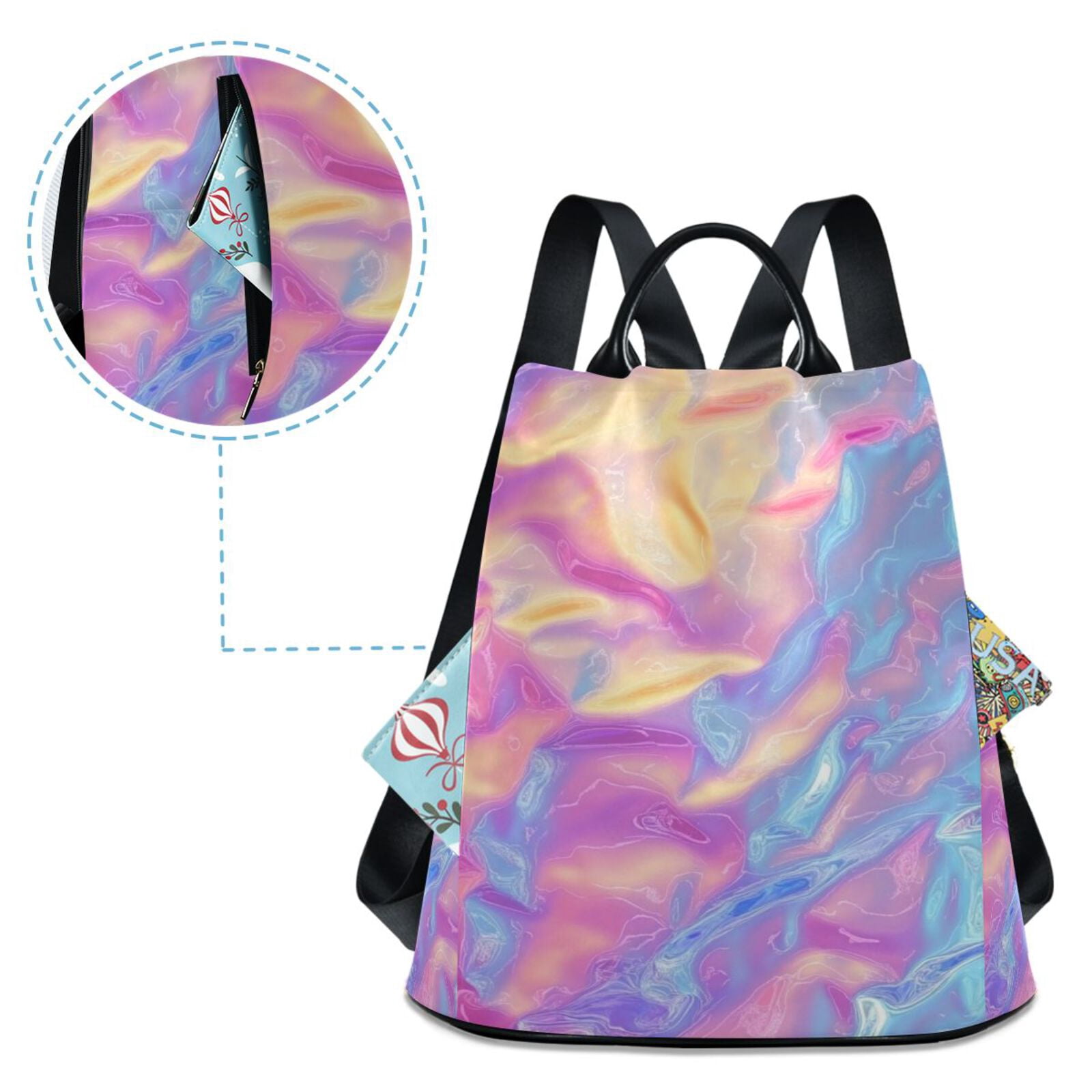 Colorful Hologram Waves Travel Laptops Backpack for Women Anti-theft Casual Work Bag Daypack Lightweight Laptop Bag