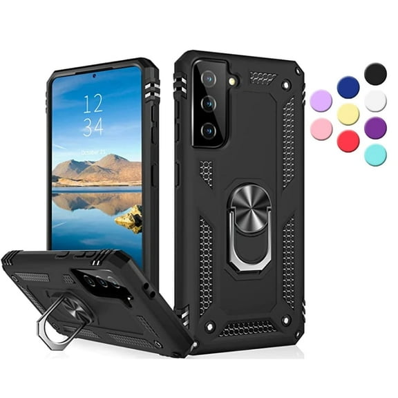 Entronix Heavy Duty Case Designed for Galaxy S22 Plus, Rotating Ring Protective Cover, Black