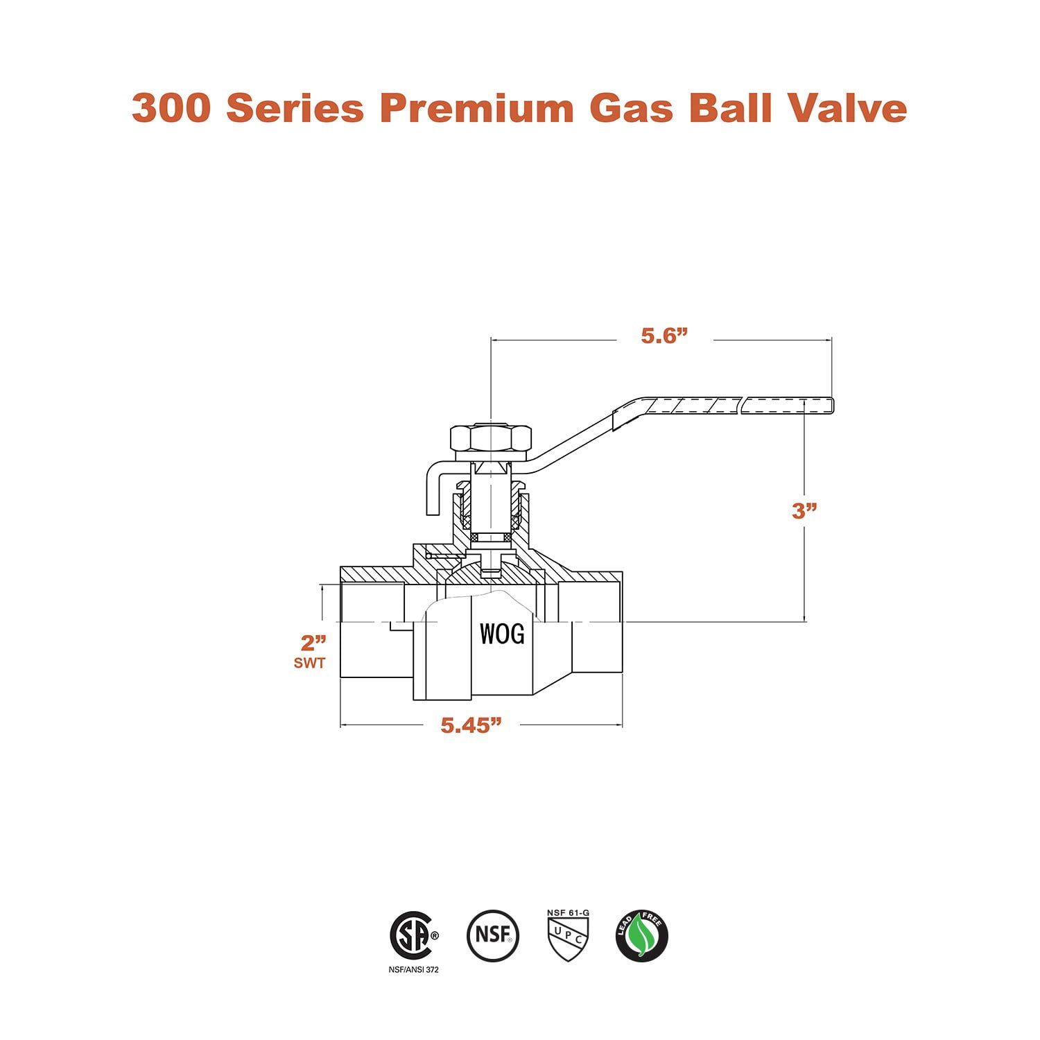 Midline Valve C522224-2 Premium Brass Gas Ball Valve, with 2 in. Sweat Connections (2 Pack)