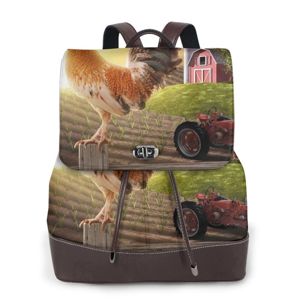 Fotbe Country Farm Morning Rooster Mochila Bolso con Estampado para Mujer, Mochila Antirrobo de Nylon Impermeable, Bolsa Ligera de Hombro