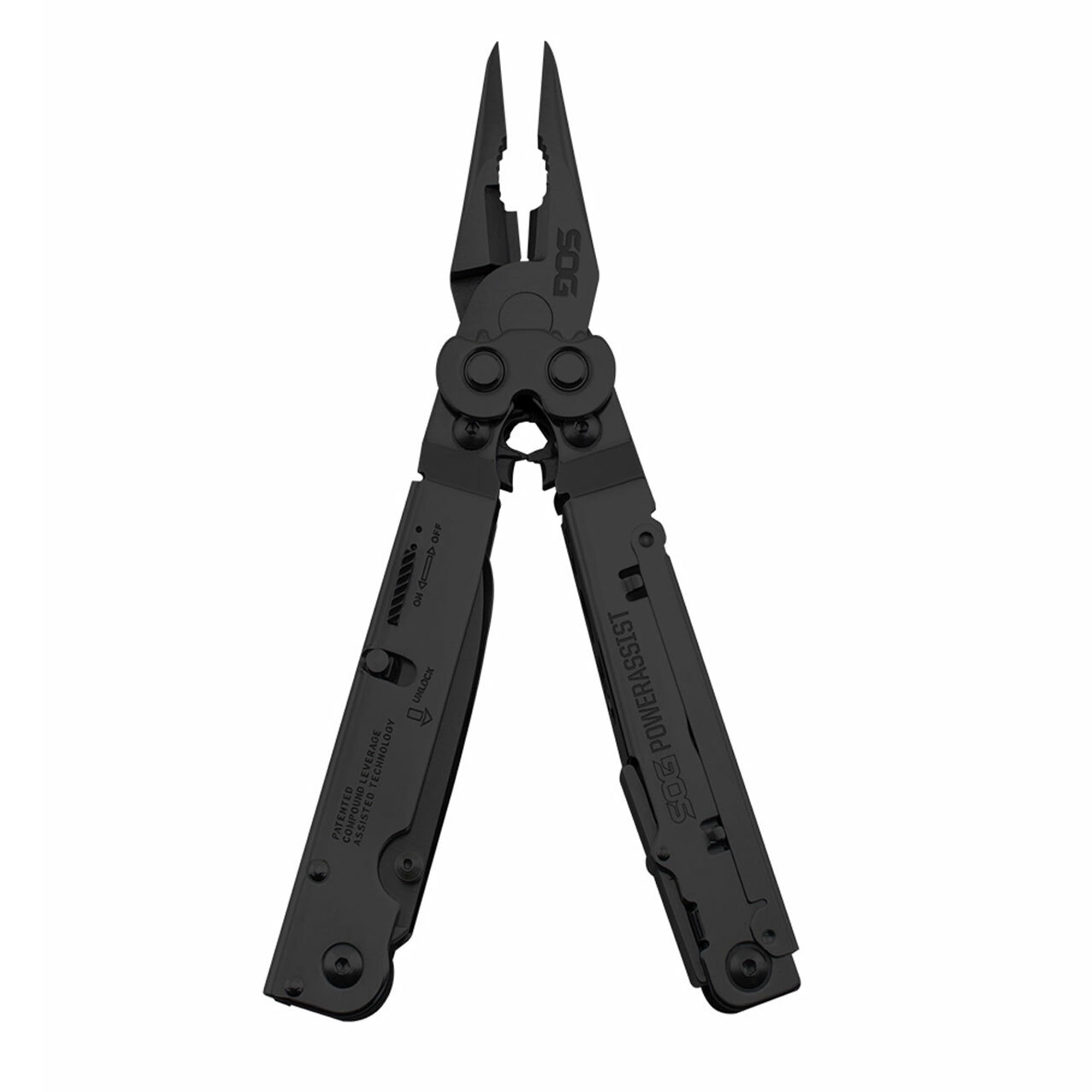 SOG PowerAssist Stainless Steel Folding Knife 16 Tool Multi Tool, Black