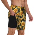 thumbnail image 2 of Daiia Vintage Black Plaid Sunflower Mens Swim Trunks Swim Shorts Quick Dry Swim Shorts with Mesh Lining Pockets-XX-Large, 2 of 9