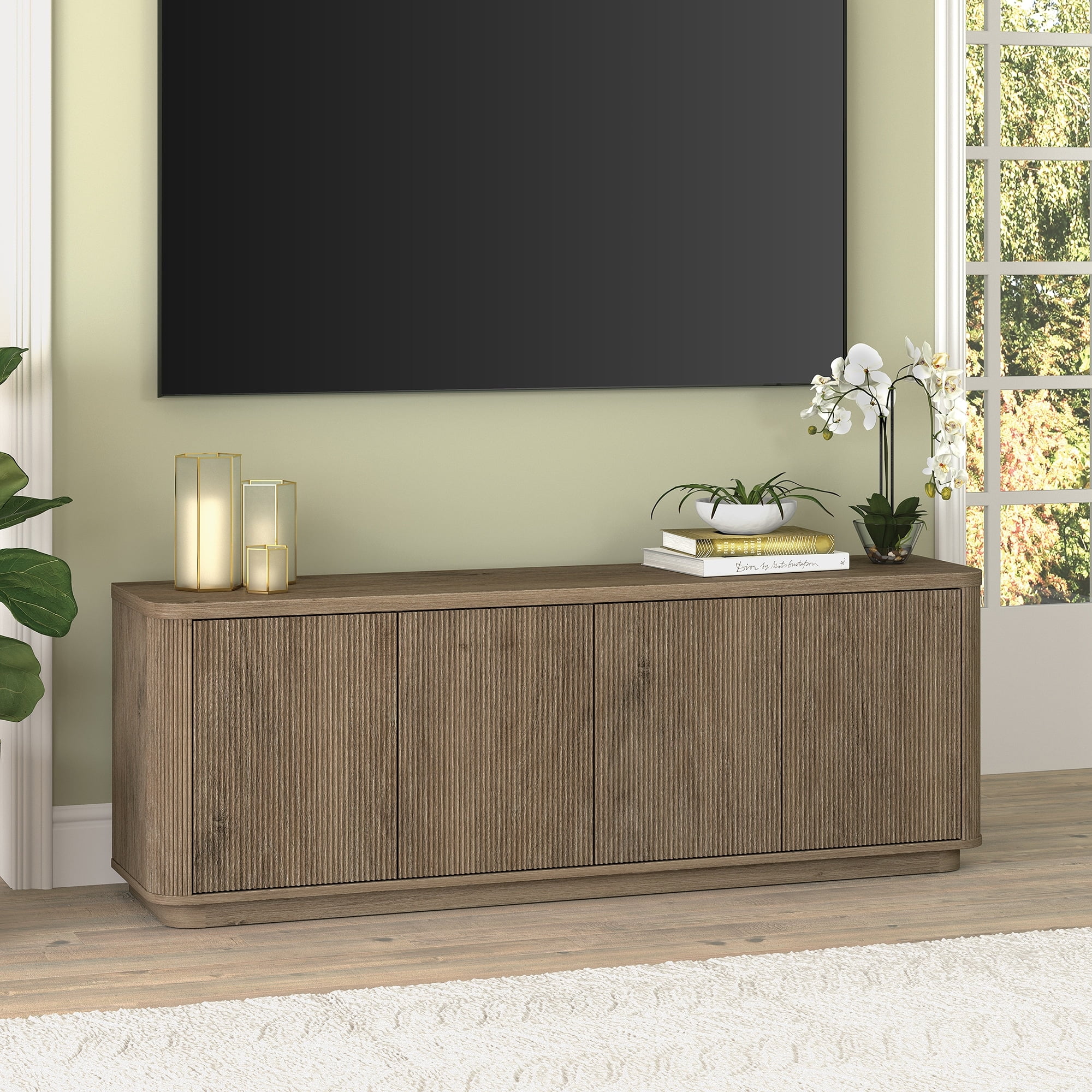 Heath & Cliff Easton Rectangular TV Stand for TV's up to 75" - 68" Wide Antiqued Gray Oak