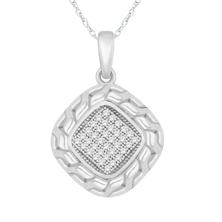 0.08 CT Round Cut Natural Diamond Cushion Frame Charm Pendant Necklace In Sterling Silver