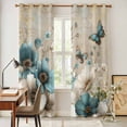 thumbnail image 3 of Teal Tulip Butterfly Kitchen Curtains Window Panels, Beige Turquoise Floral Vintage Rustic Insulated Window Treatment Curtain, Grommet Curtains for Bedroom/Living Room/Bathroom, 2 Piece 42"Wx84"L, 3 of 8