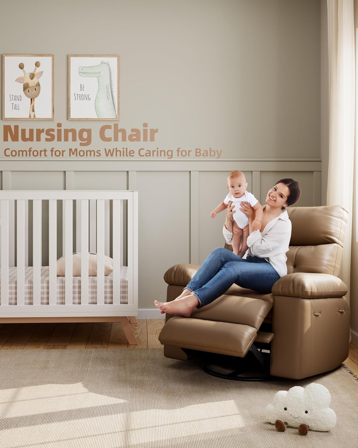Garvee Oversized Electric Recliner Chair, 27" Width, 360° Rocker Swivel , Heat & Massage, light Yellow