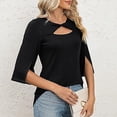 thumbnail image 5 of JGGSPWM Women's Summer Dressy Casual Split 3/4 Sleeve Twist Knot Elegant Blouse Tunics Crew Neck Tops Black L, 5 of 9