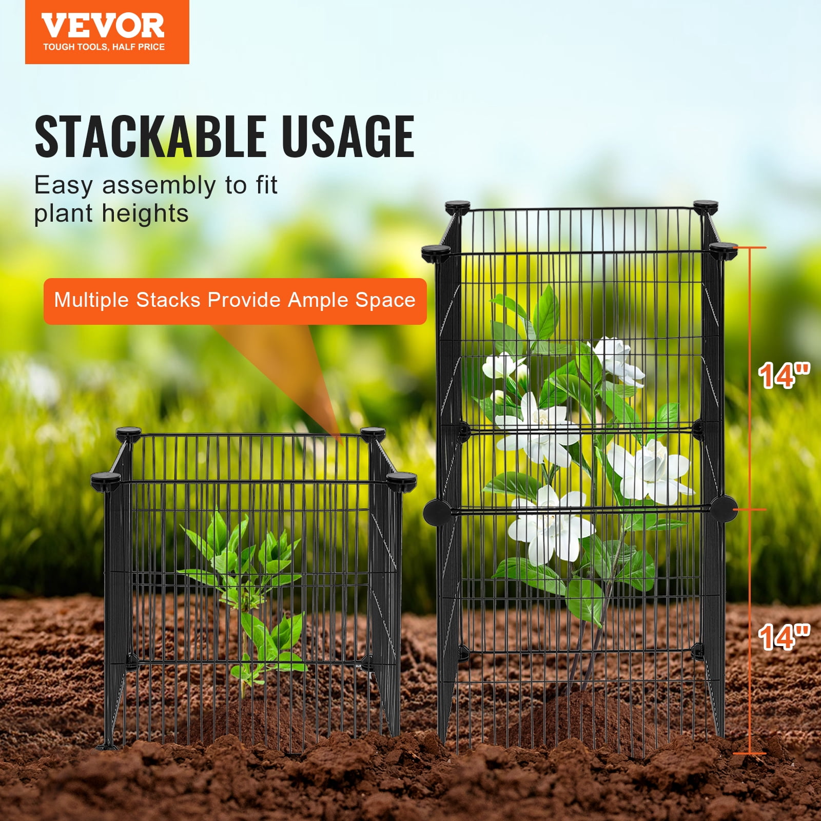 VEVOR 5 pack Plant Protector from Animals, 15.35'' x 15.35'' Chicken Wire Plant Protector, Plant Cages for Outdoor Plants, Flowers & Vegetables, Keeps Bunny Chicken Squirrels Out, 20pcs Metal Mesh
